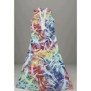 Pappagallo Tangering 10 Maxi Dress CoverUp Sleeveless Colorful Zip
